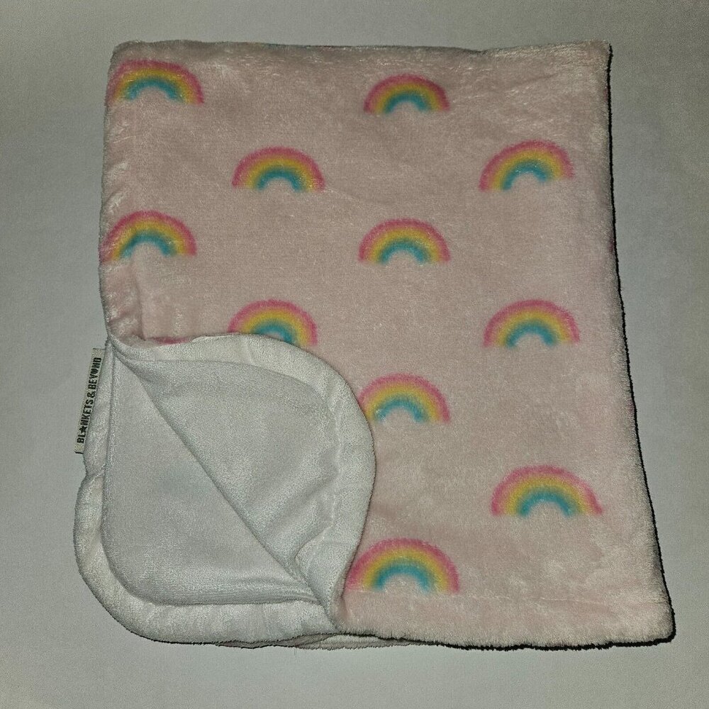 Blankets & Beyond Pink White Rainbow Fleece Baby Blanket SOFT 25" x 30"